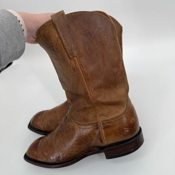 Lucchese Mens Square Toe Cowboy Boots Brown Western Everyday Size 9 2E WIDE